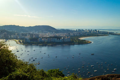 High angle view of city at waterfront