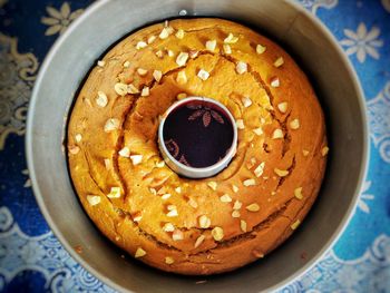 High angle view of dry fruit cake