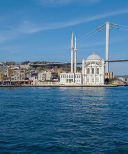 Beautiful ortakoy mosque from bosphorus straits in turkey.