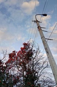 Low angle view of electricity pylon against sky