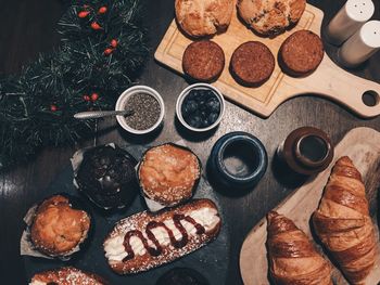 High angle view of cookies on table