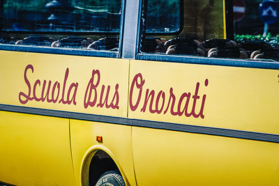 Close-up of text on car window