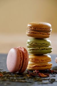 Close-up of macaroons on table