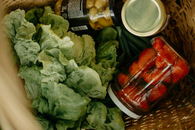 High angle view of vegetables in container