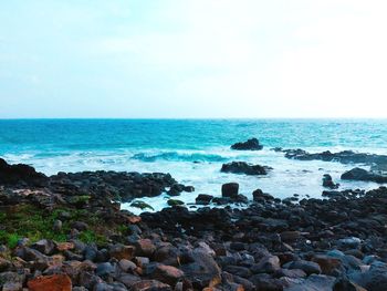 Scenic view of sea against clear sky