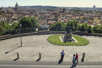 High angle view of people in city