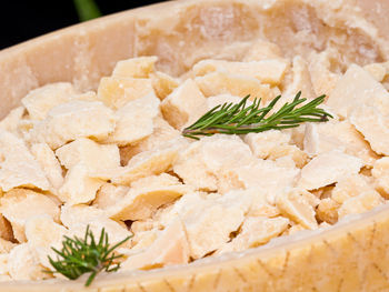 Close-up of fresh bread in plate