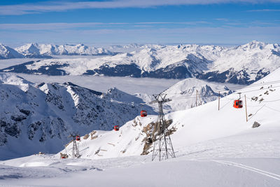 Scenic view of snowcapped mountains against sky