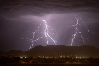 Low angle view of lightning at night