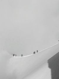 Hikers climbing aiguille du midi during winter