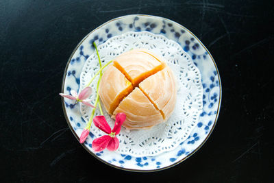 High angle view of breakfast on table