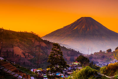 Panoramic view of city at sunset