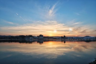 Scenic view of sunset over city