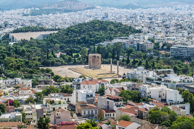 High angle view of buildings in city