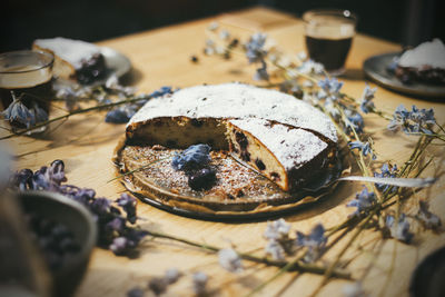 High angle view of cake on table