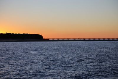 Scenic view of sea against orange sky