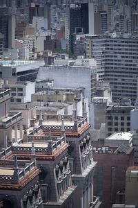 High angle view of modern buildings in city