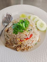 High angle view of food in plate