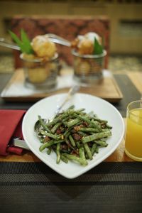 Close-up of food in plate on table