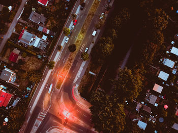 High angle view of city street at night