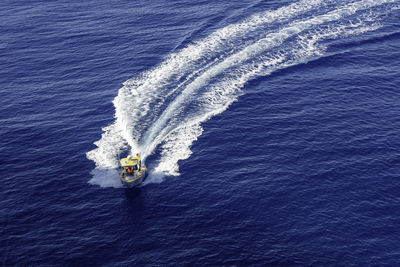 High angle view of boat on sea