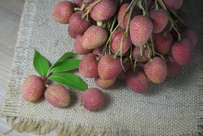 High angle view of strawberries