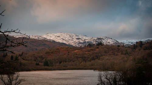 Scenic view of snowcapped mountains against sky