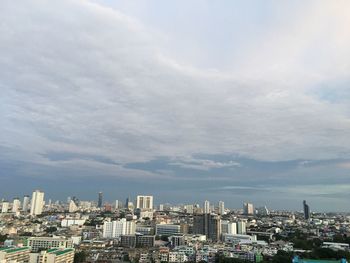 High angle view of buildings against sky