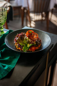 Close-up of food in plate on table