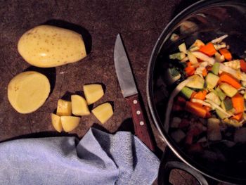 Close-up of chopped vegetables in bowl