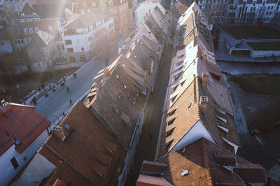 High angle view of buildings in city