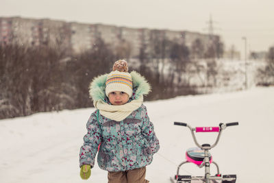 Portrait of a girl in snow