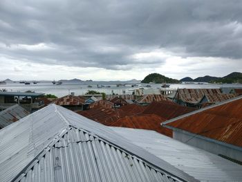 High angle view of buildings against sky