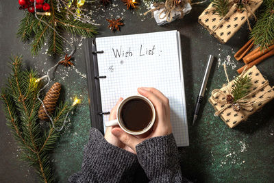 Directly above shot of coffee cup on table