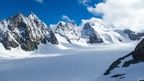 Scenic view of snowcapped mountains against sky