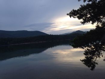 Scenic view of lake against sky during sunset