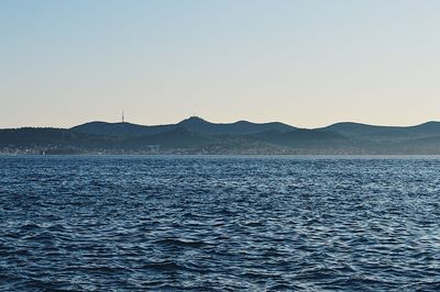 Scenic view of sea against clear sky