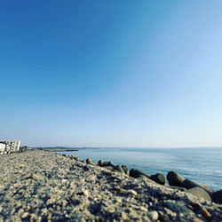 Scenic view of sea against clear blue sky