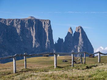 Scenic view of mountains against clear blue sky