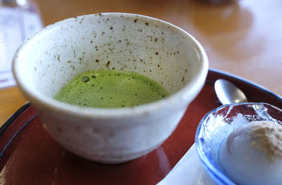 Close-up of a cup of matcha in a japanese restaurant