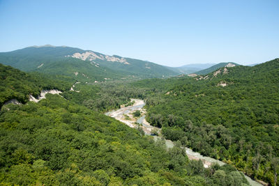 High angle view of landscape against clear sky