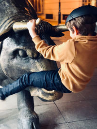 Child grabs bull by the horns