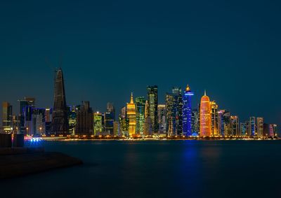 Illuminated buildings in city at night