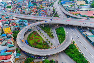 High angle view of bridges in city
