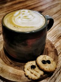 High angle view of coffee on table