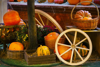 High angle view of pumpkins in market