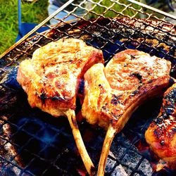 Close-up of meat on barbecue grill