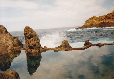 Scenic view of sea and rocks against sky