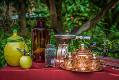 Close-up of bottles on table