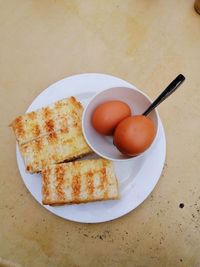 High angle view of breakfast on table